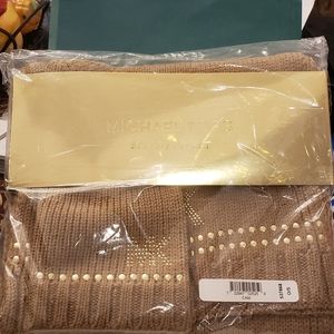Michael Kors Scarf & hat set tan and gold